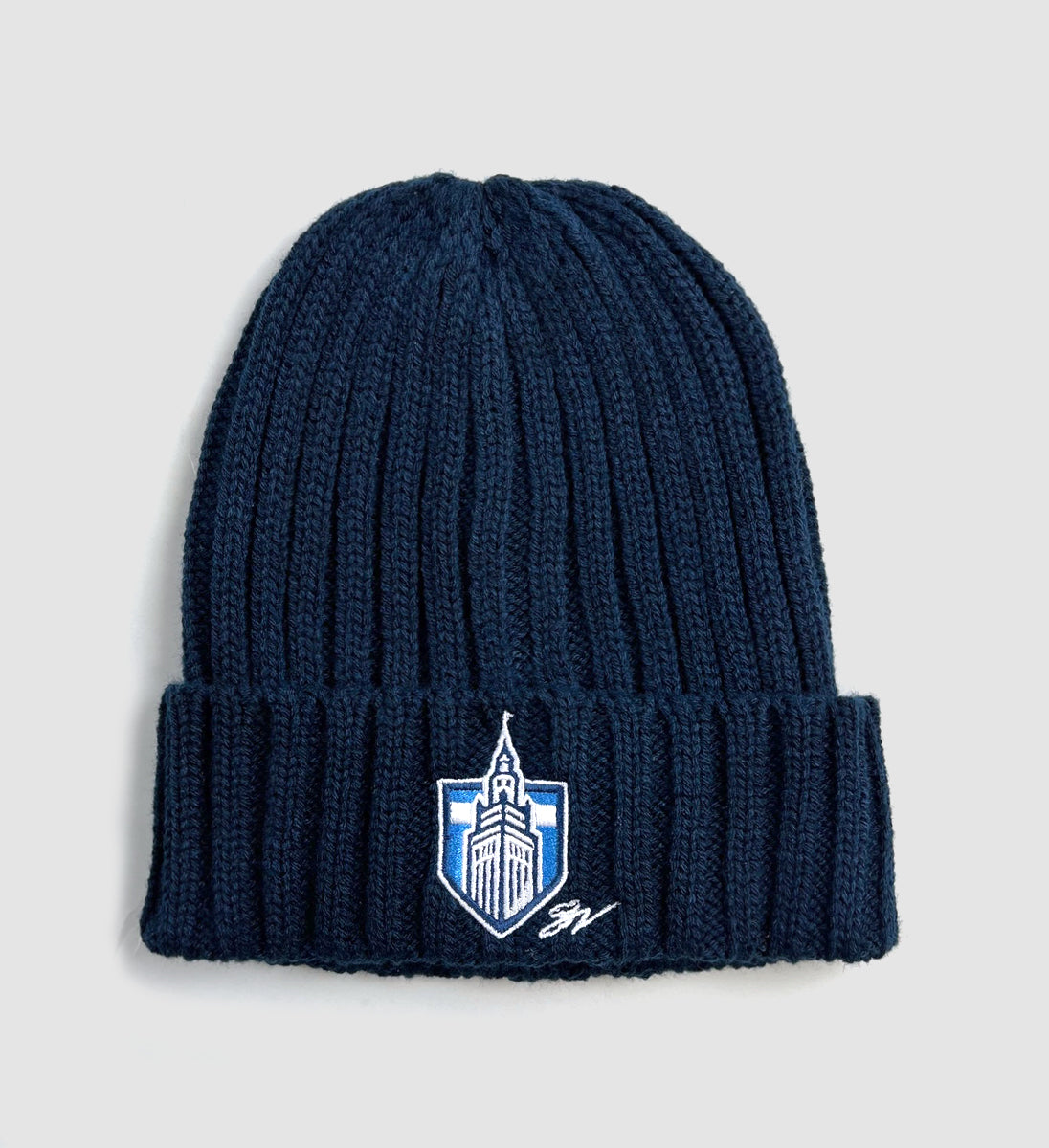 Navy Cleveland Crest Cable Winter Hat