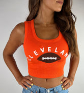 Orange Cleveland Football Cropped Tank Top