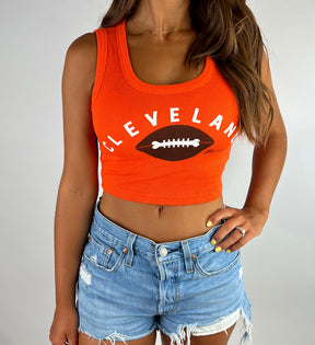 Orange Cleveland Football Cropped Tank Top