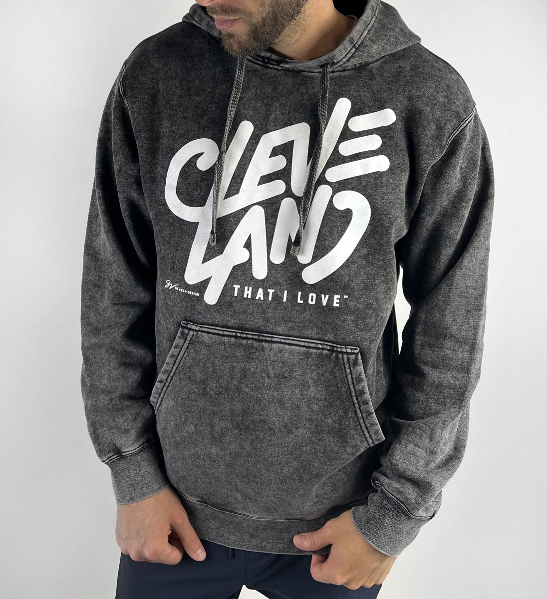 Cleveland Black Mineral Wash Hooded Sweatshirt