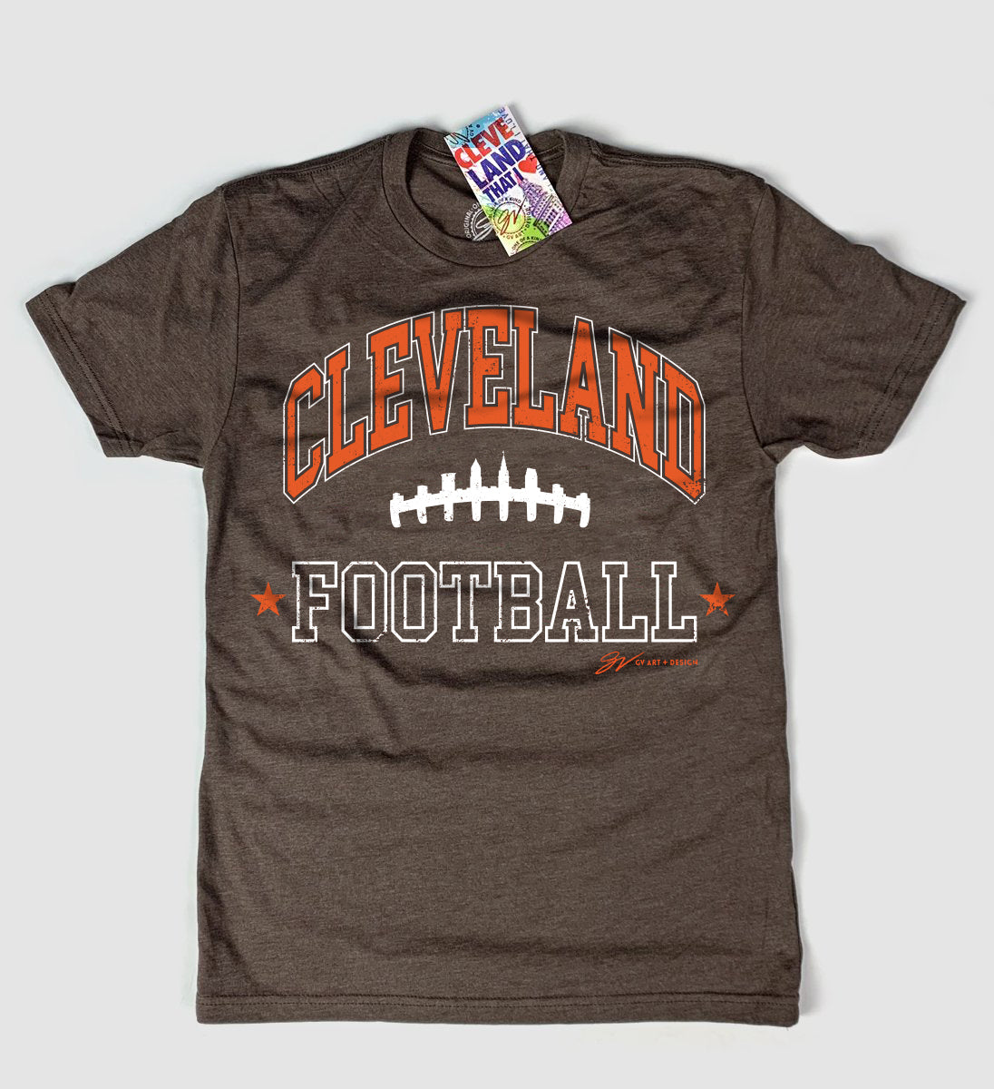 Vintage Cleveland Football Skyline Brown T shirt