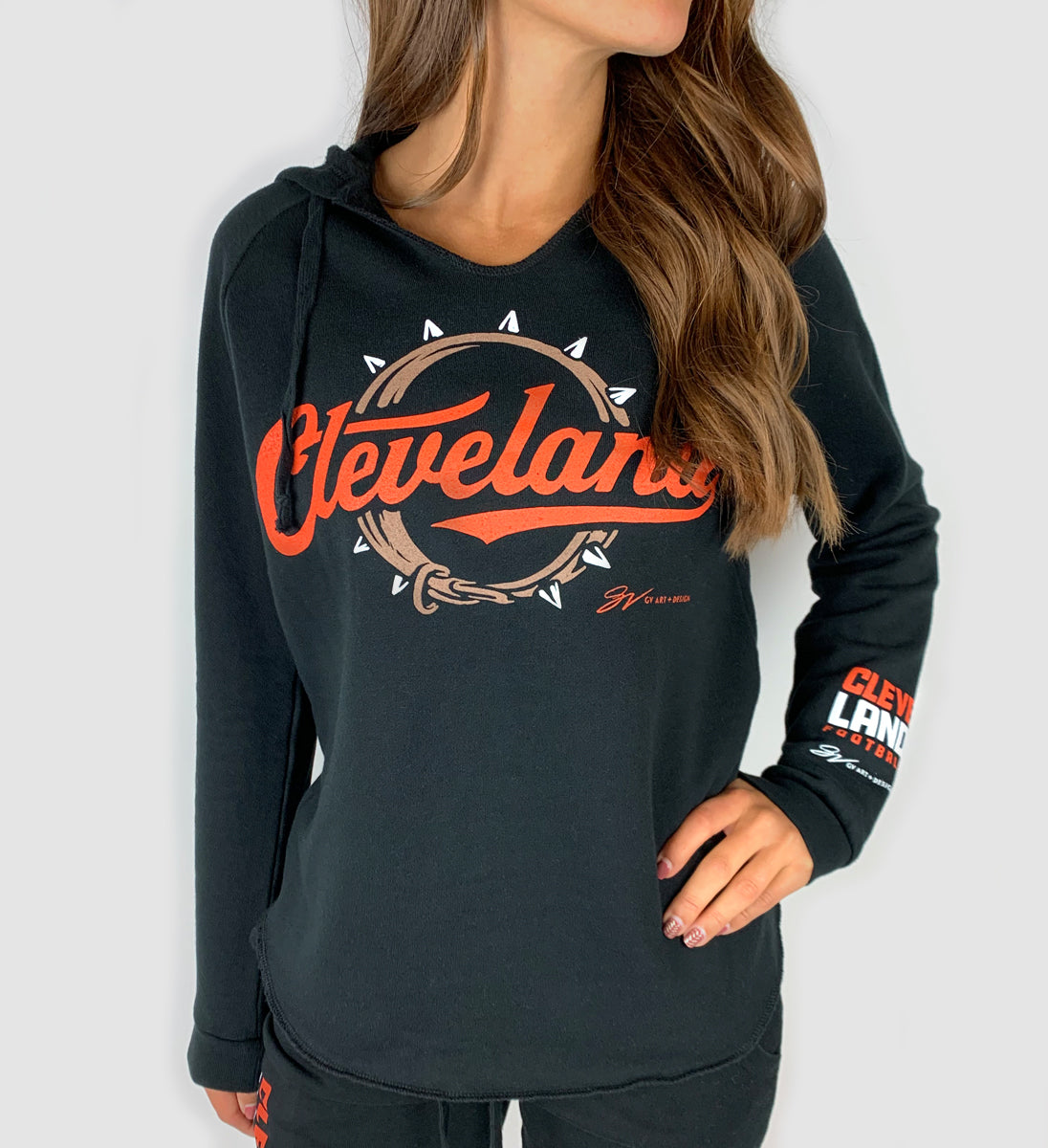 Womens Cleveland Football Script Hooded Sweatshirt