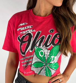 Red Ohio Script Cropped T shirt