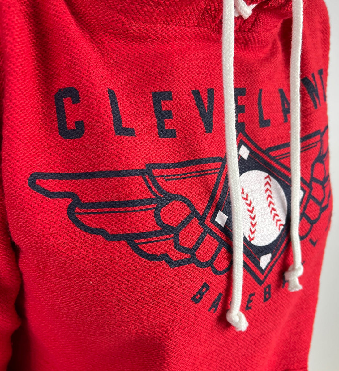 Womens Red Cleveland Baseball Lace Up Hooded Sweatshirt