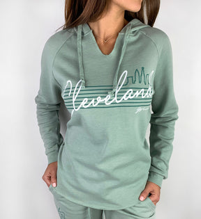 Women's Cleveland Script Mint Hooded Sweatshirt