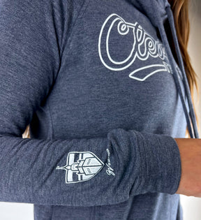 Women's Cleveland Script Navy Funnel Neck Sweatshirt