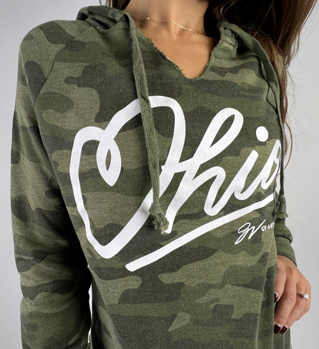 Women's Camo Ohio Heart Script Hooded Sweatshirt