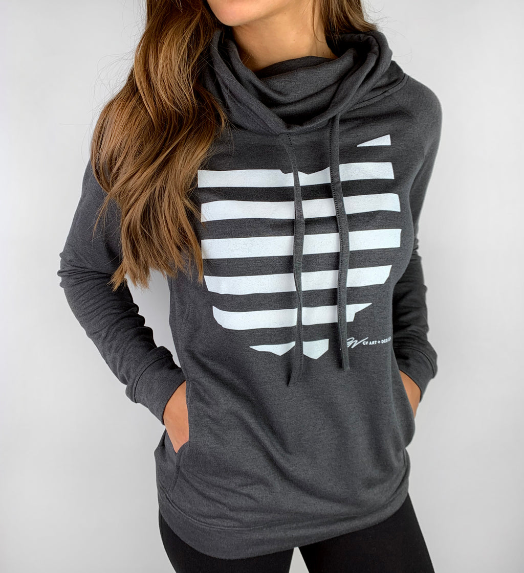 Women s Striped Ohio Funnel Neck Sweatshirt